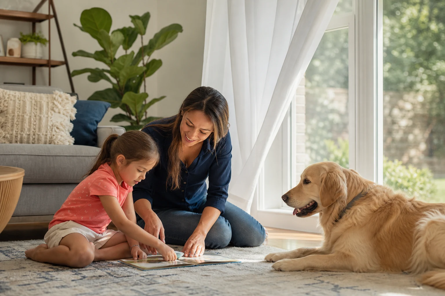 Family enjoying fresh comfortable air at home
